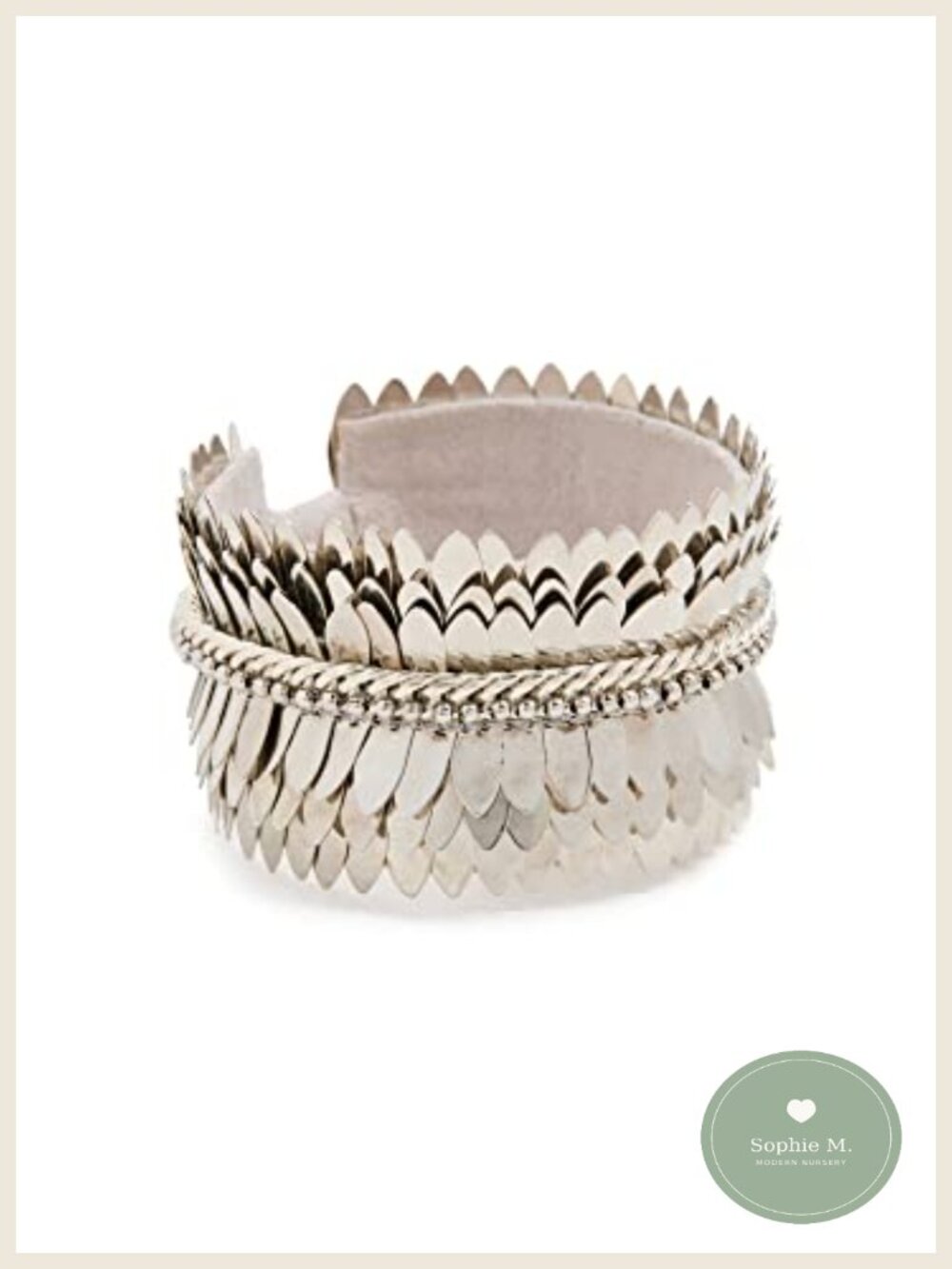 Handcrafted Silver-Tone Cuff Bracelet with Curb Chain and Scallop Embellishments